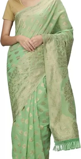 Self Design Jamdani Cotton Blend Saree (Light Green)